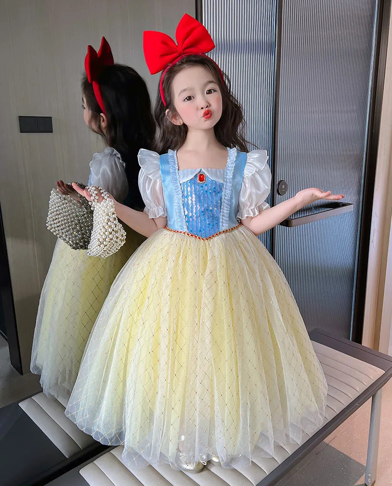 Sommerkleid Mädchen Kleid gedruckt Kleid Schnee wittchen Prinzessin Kleid Temperament flauschige Gaze Kleid kleines Mädchen Geburtstags kleid – Detail 2