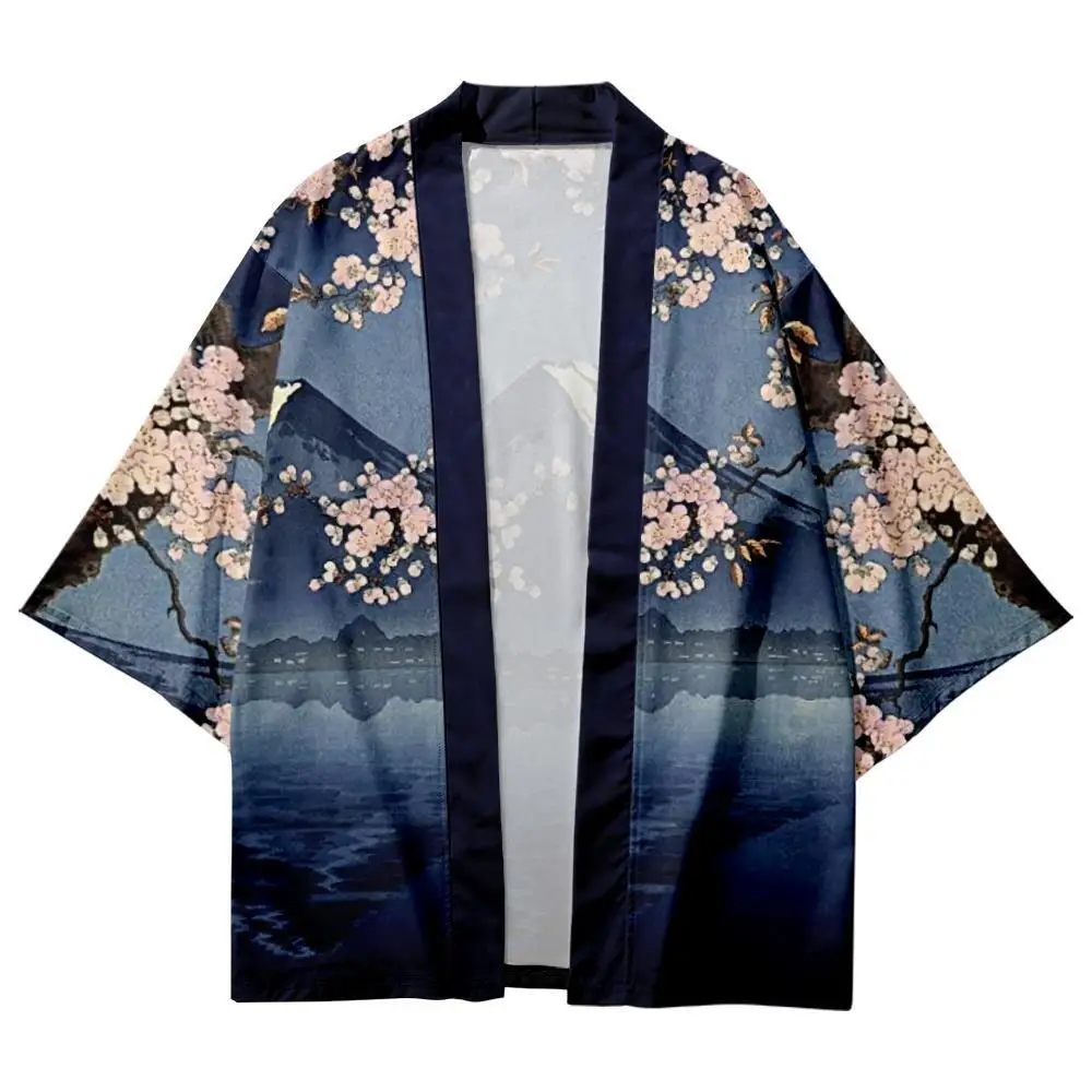 

Sakura Mount Fuji Print Traditional Kimono Japanese Women Men Beach Cardigan Yukata Casual Cosplay Haori Shirts Fashion