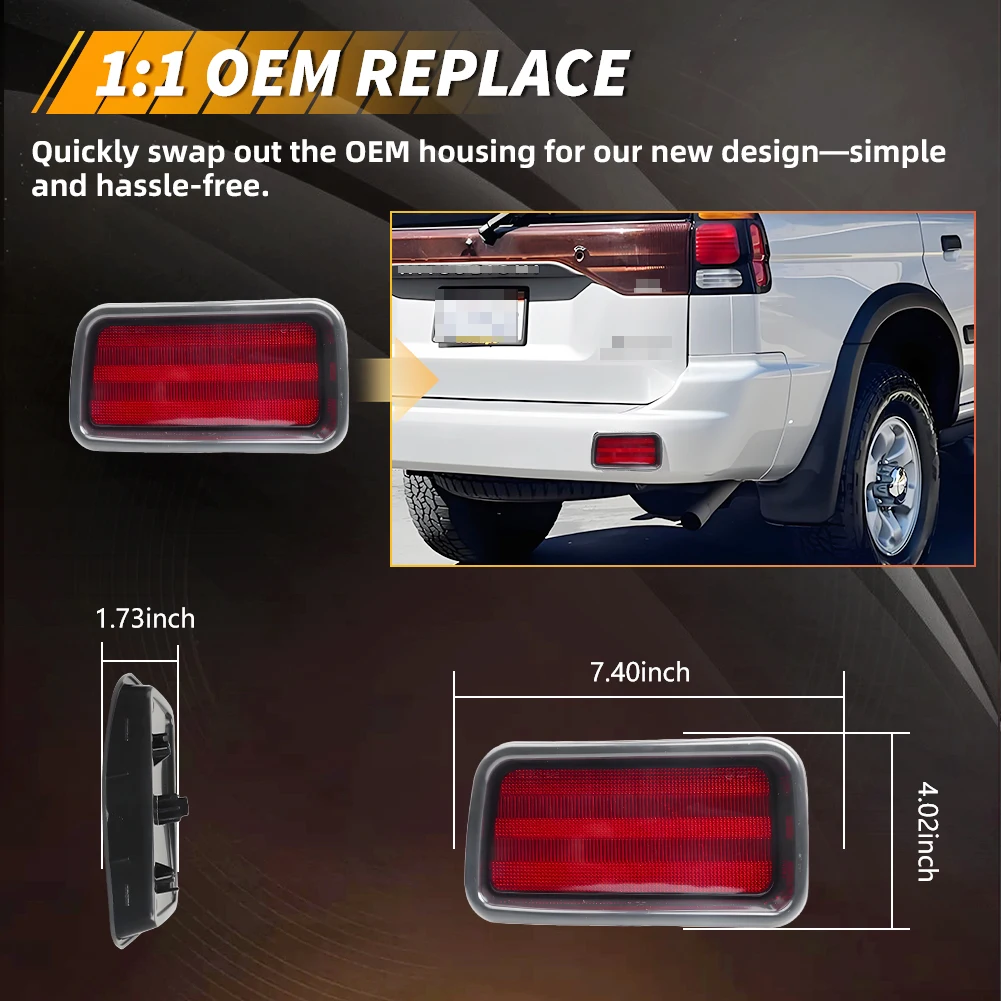 2PCS 후면 범퍼 반사판 라이트 하우징 1999 2000 2001 2002 2003 2004 Mitsubishi Montero Sport 전구/소켓 없음