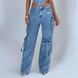 New Baggy Jeans Women Fashion Multi-pocket Jeans Cargo Pants Women High Waist Butt Lifter Loose Straight-leg Pants Tight Stretch