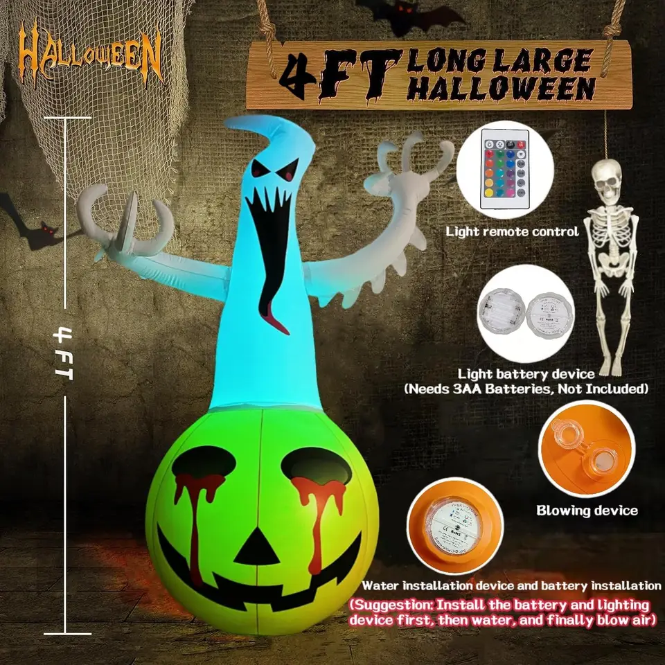 Fantôme Gonflable Halloween 4Ft (1m20) – Blanc LED – Déco Exterieur