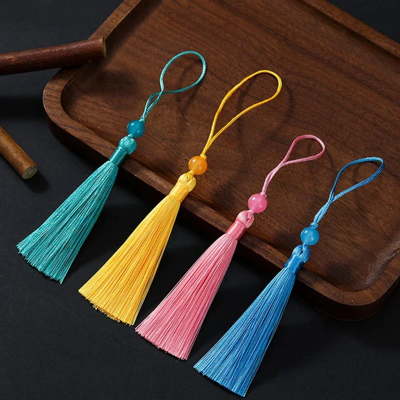 10pcs Tassels for Crafts Silky Handmade Soft Mini Tassels with Jade Beads DIY Jewelry Making Bookmarks Decor