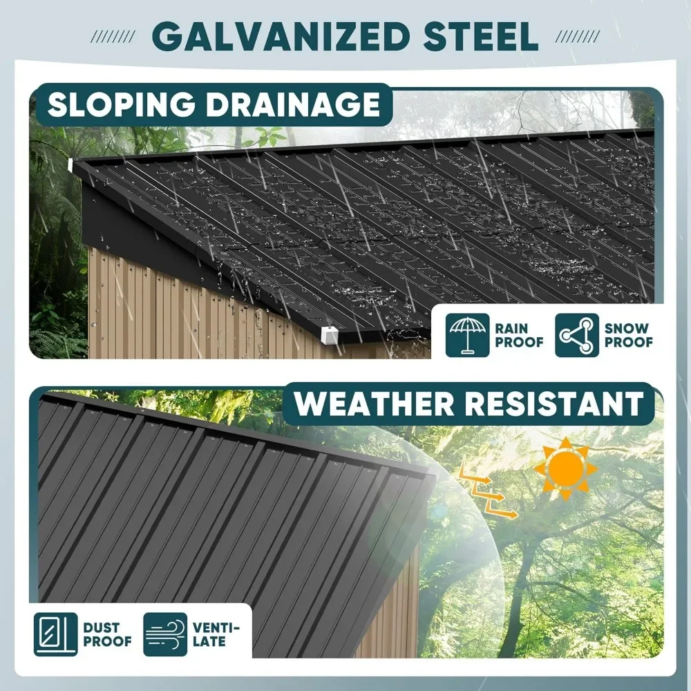 Description Picture 5 of item6 x 8 FT Outdoor Storage Shed, Metal Garden Tool Sheds & Outdoor Storage House with Sloped Roof for Patio Lawn Backyard