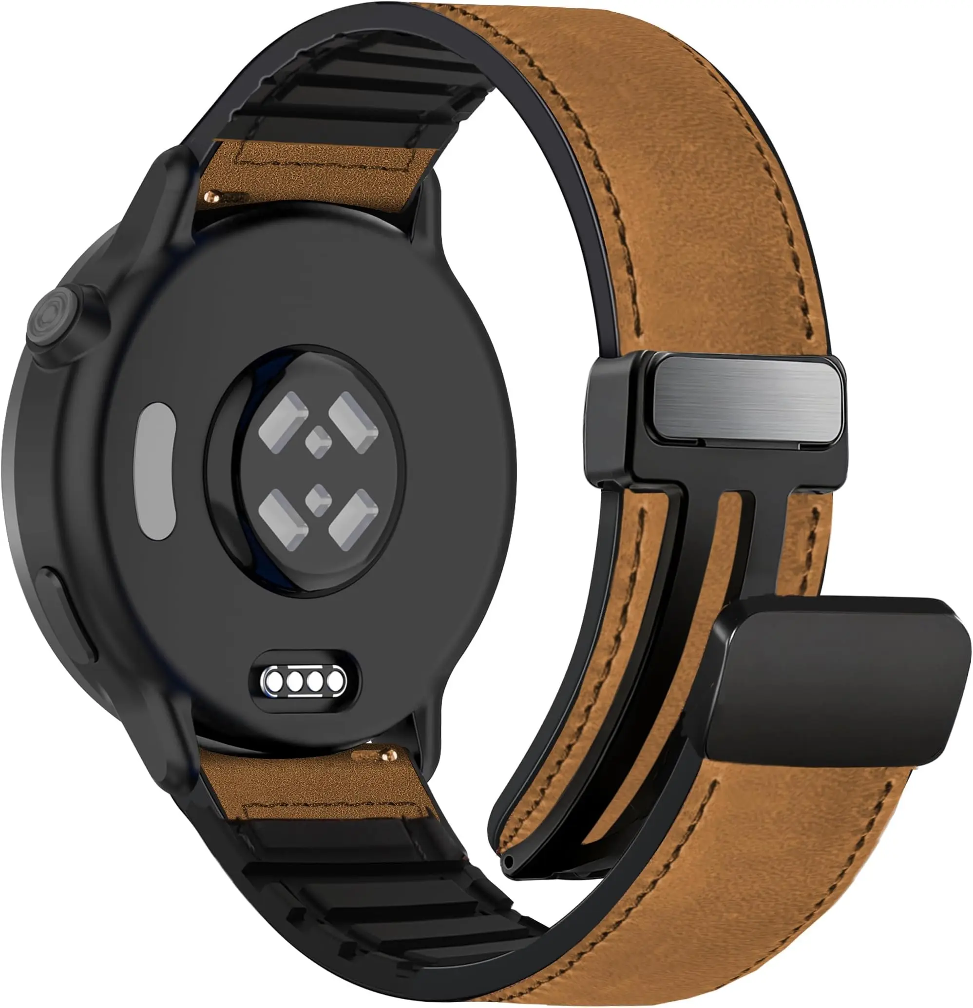Magnetic Leather-Silicone Hybrid Watch Band