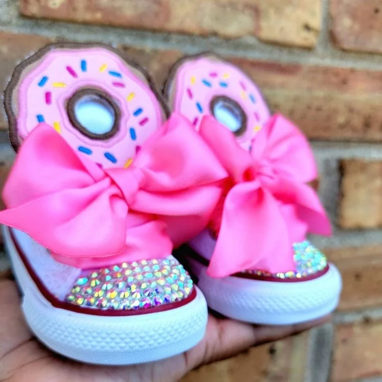 Description Picture 2 of itemKids Shoes Name Photo Custom Design For Girl Birthday Party Canvas Dollbling Handmade Bling Rainbow Pearls Sneakers