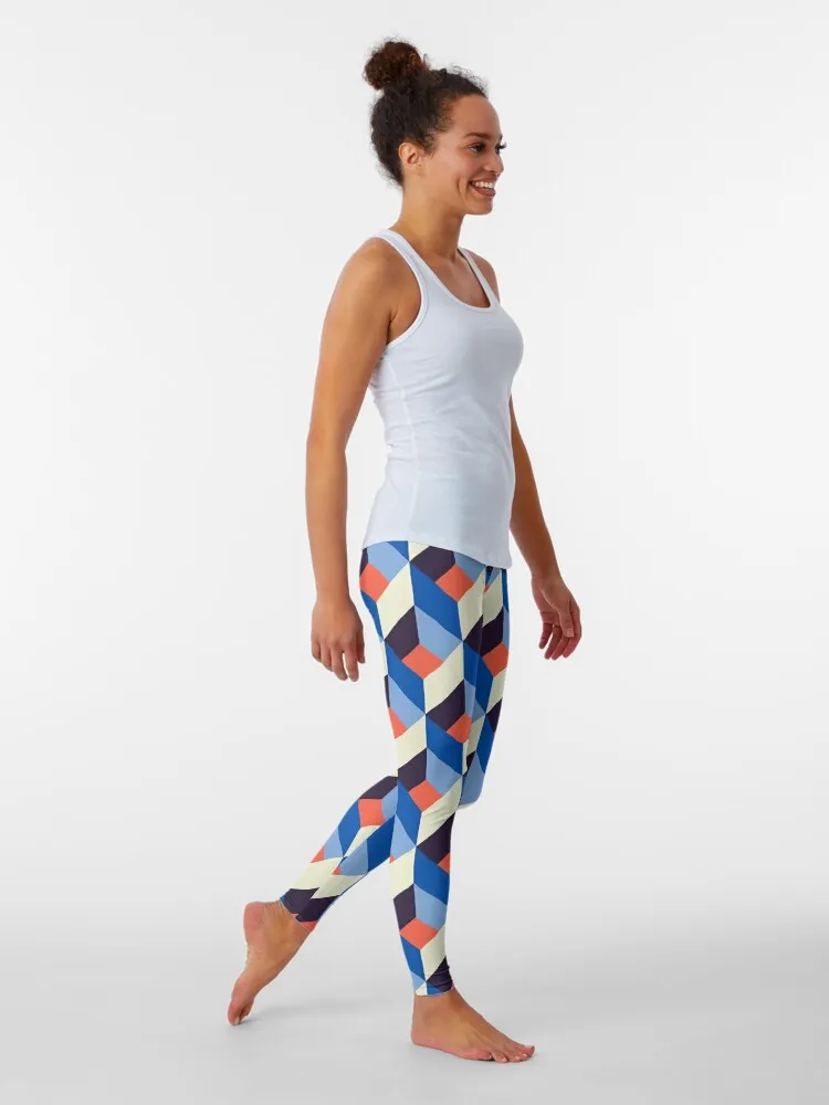 Geometric Pattern: Box: Blue/Orange Leggings Women's sportswear Women's trousers Womens Leggings