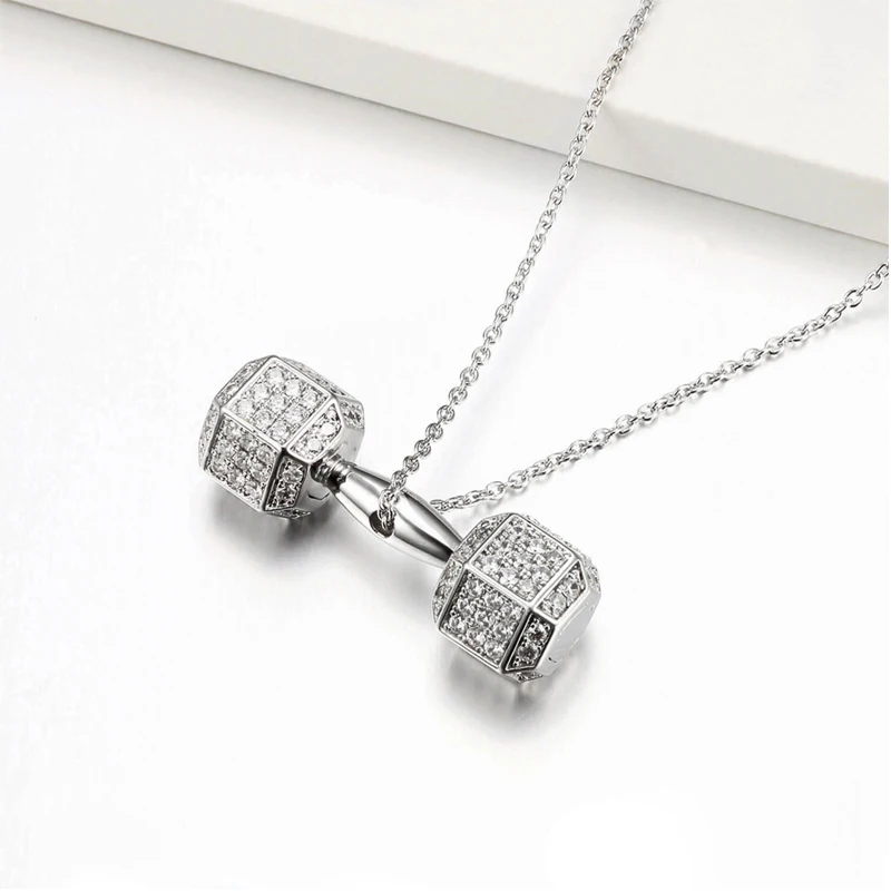 VANAXIN Fitness Dumbbell Barbell Necklace High Quality Gift For Men Women Hip Hop Iced Out Chain Pendant Jewelry