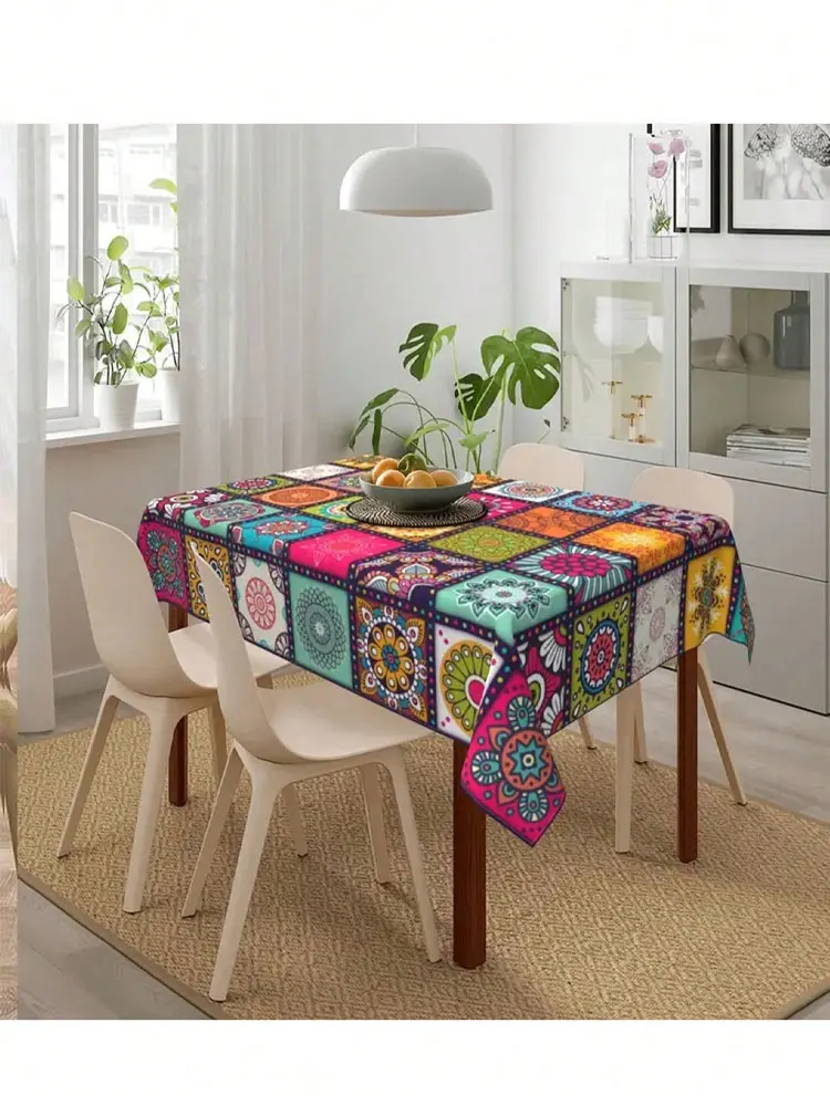 Uno, tovaglia rettangolare in poliestere, tovaglia bohémien mandala, tovaglia rettangolare colorata decorazione festiva per feste, ho 5