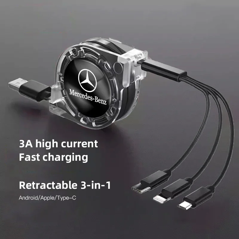 Câble de données USB 3 en 1 pour intérieur de voiture, chargeur rapide, accessoire pour Mercedes Benz classe B/C/E/S classe A C200L GLC GLK CLA W126 W140