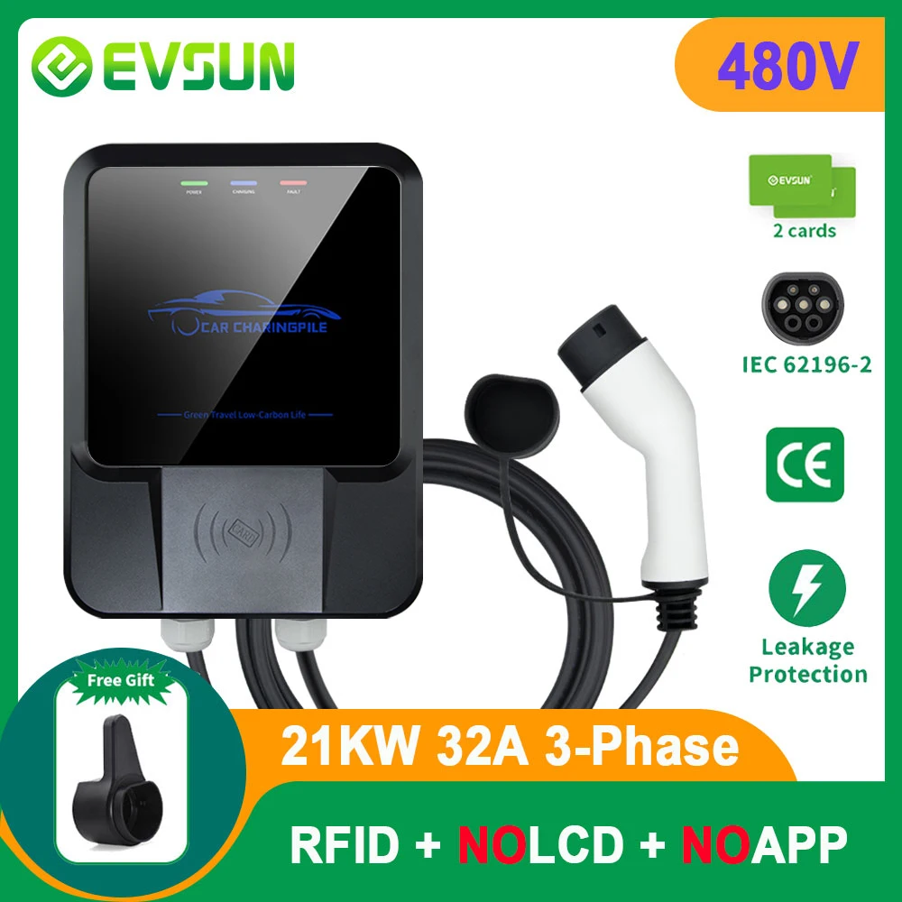 EVSUN EV Charger Type 2 IEC62196-2 APP Wifi Control 21KW 3 Phase