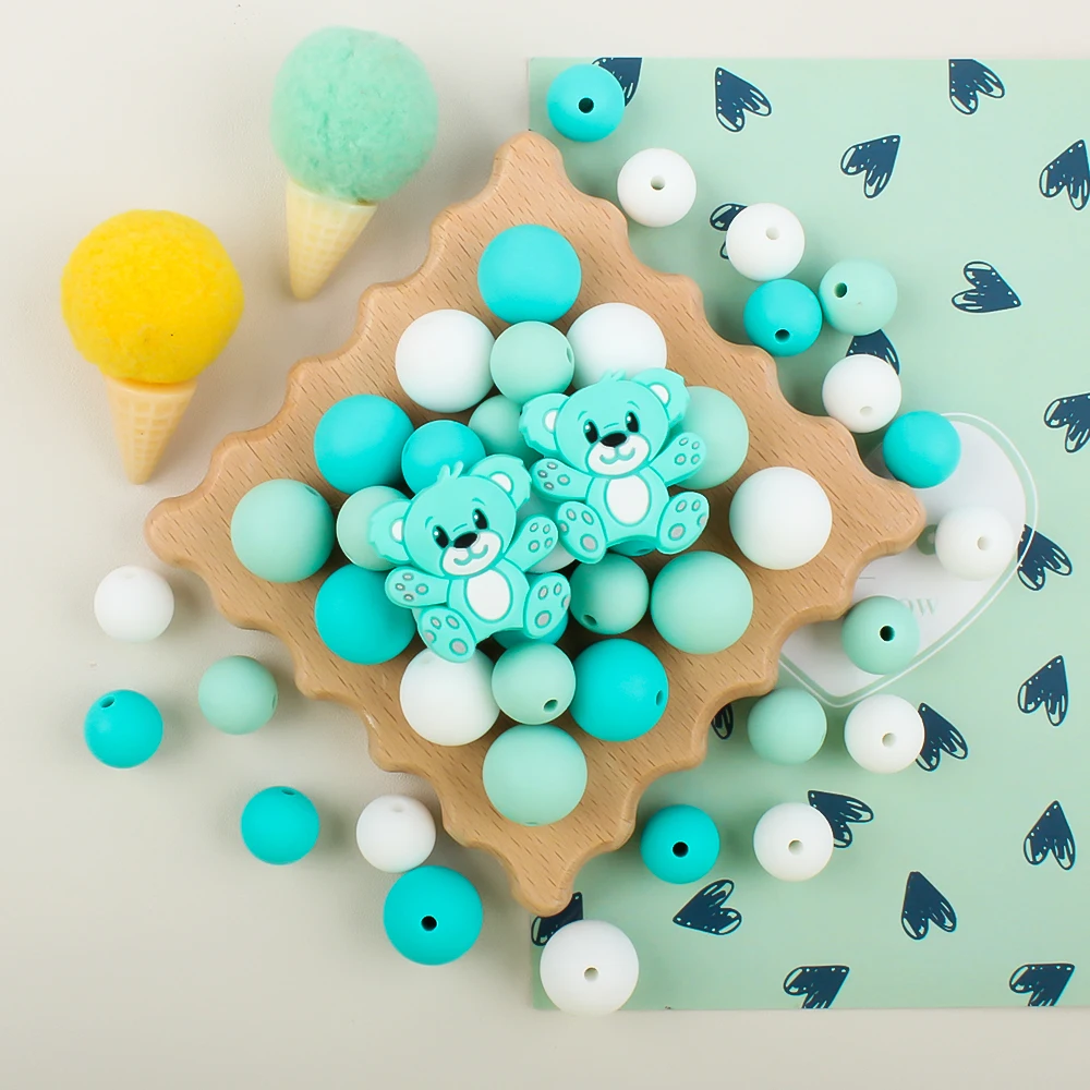 47Pcs Silicone Beads Bear Shape Baby Teether Beads Food Grade for Jewelry Making DIY Pacifier Chain Necklaces Accessorie