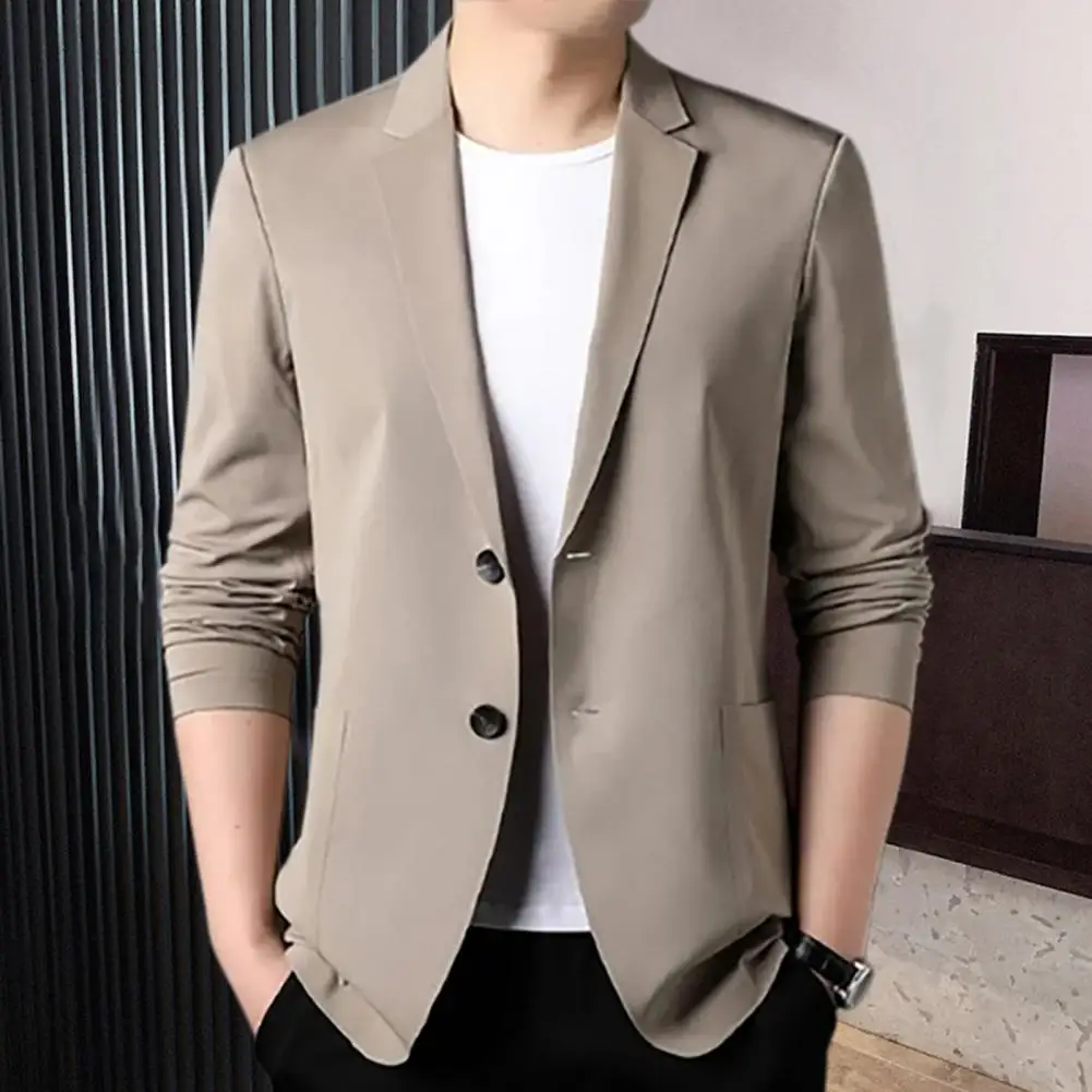 Handsome Men Suit Coat Solid Color Groom Coat Slim Fit Breathable Groom Commuting Mens Blazer