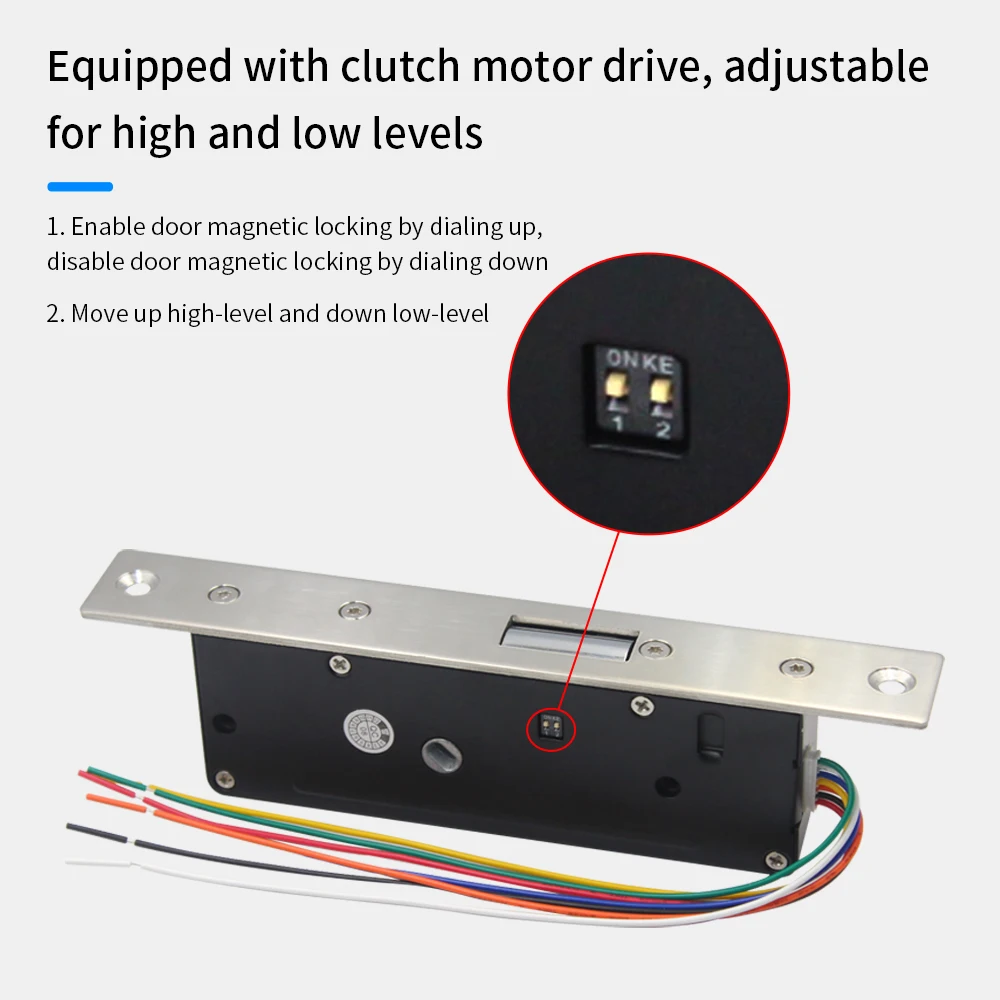 DC 12V-24V Electronic Concealed Lock Mute Motor Rim Bolt With Magnetic Door Contact Power-On Unlocking Type With Oblique Locator