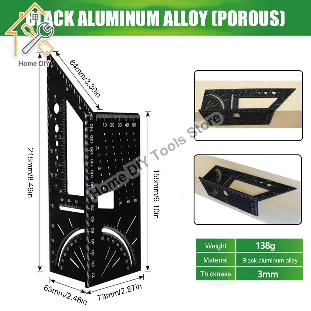 

Aluminum Alloy Measuring Square 45 90 Angle Ruler Multifunctional Marking Gauge Accurate Woodworking Ruler Measure Tool
