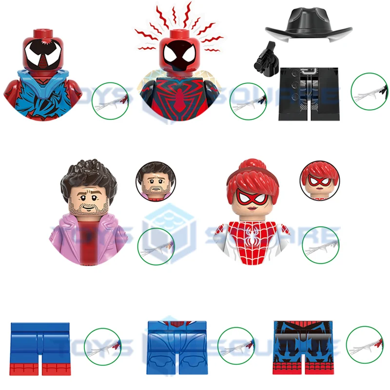 

The Peter Scarlet Spider Spinneret Man Noir Parker Weapons Pants Hair Model Blocks MOC Bricks Set Gifts Toys For Children G0126