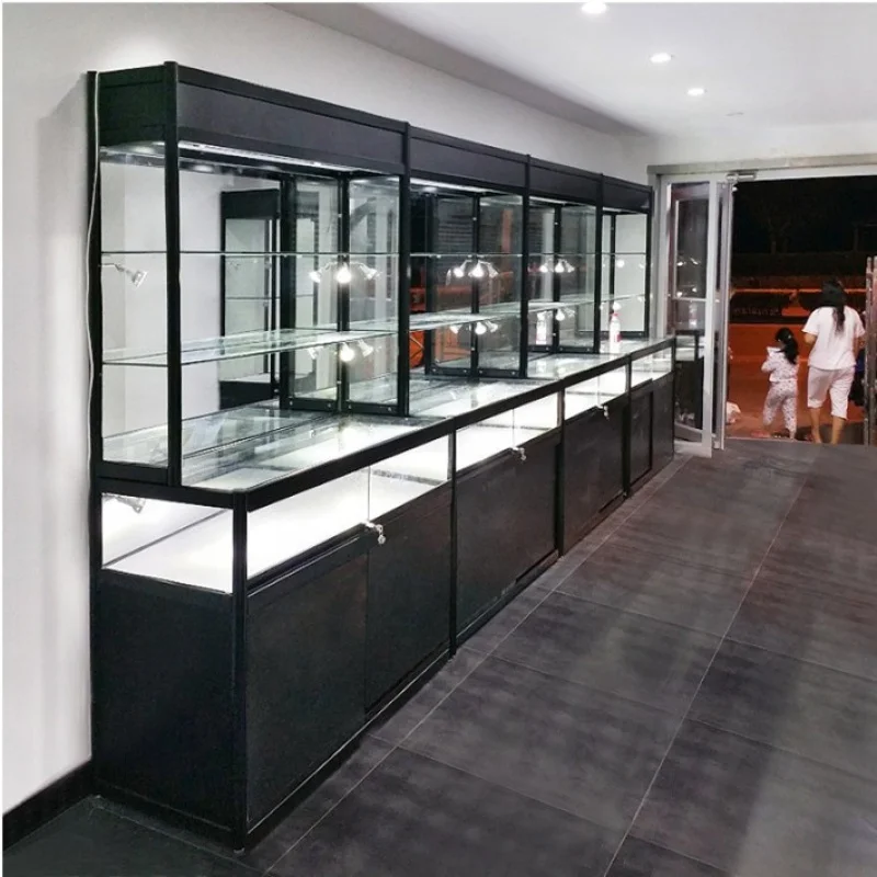 맞춤형. 저렴한 가격 알루미늄 주얼리 쇼케이스, 소매 잠금 가능한 디스플레이 캐비닛, Vitrine LED 조명