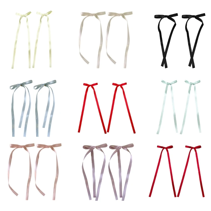 N80C Elegant Bow 2000s Balletcore Long Hair Clip Flat Clips Balletcore Hairpin