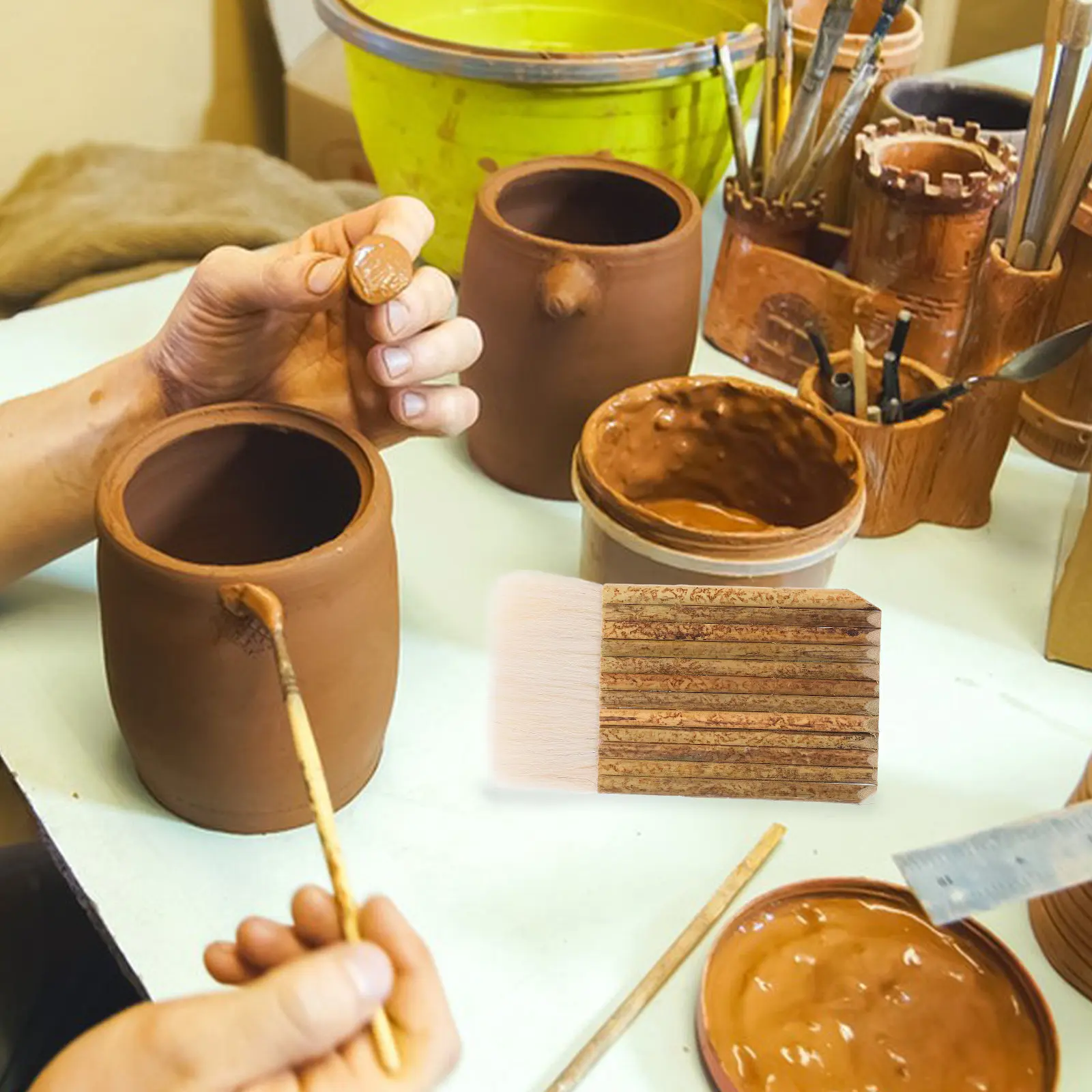 2개 세트 아티스트 하케 브러쉬, 대나무 손잡이, 양모, 수채화, 유화, 아크릴, 캘리그라피, 스케치, 도예, 세라믹 글레이징용