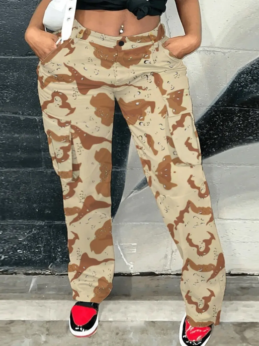 Lw Plus Size Camo Print Side Pocket Cargo Pants Camouflage Mid Waist Casual  Women Pants Regular Leisure Lady Pants - Plus Size Pants & Capris -  AliExpress