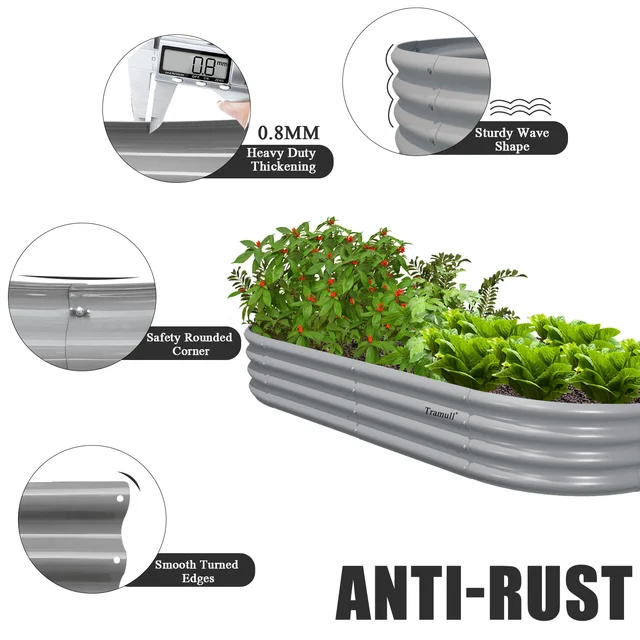 2 Pack 6x3x1FT Galvanized Raised Garden Bed Kit Oval Metal Planter Box Outdoor Planter Raised Beds for Vegetable Flower Herbs