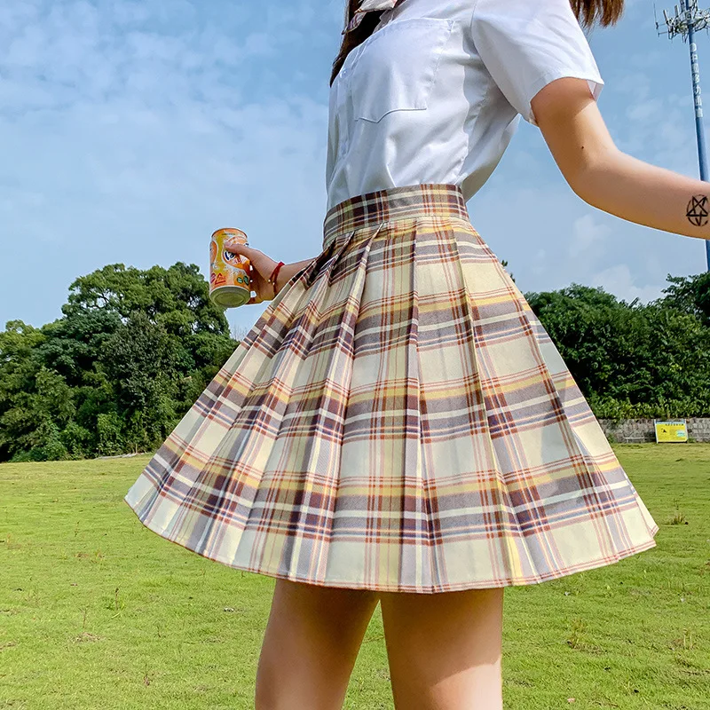 plaid skirt New Korean version of pleated skirt 2022 high waist summer women's skirt sexy plaid mini skirt dance skirt brown skirt