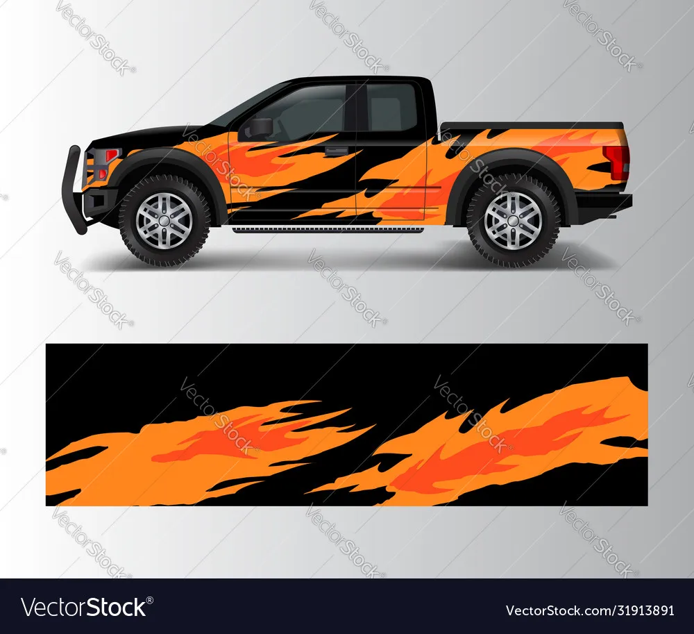 

Pickup Flame Car Full Wrap Sticker Car Decal Decorative Cut Body Racing Graphic Decal Vinyl Wrap Modern Design Red Retro