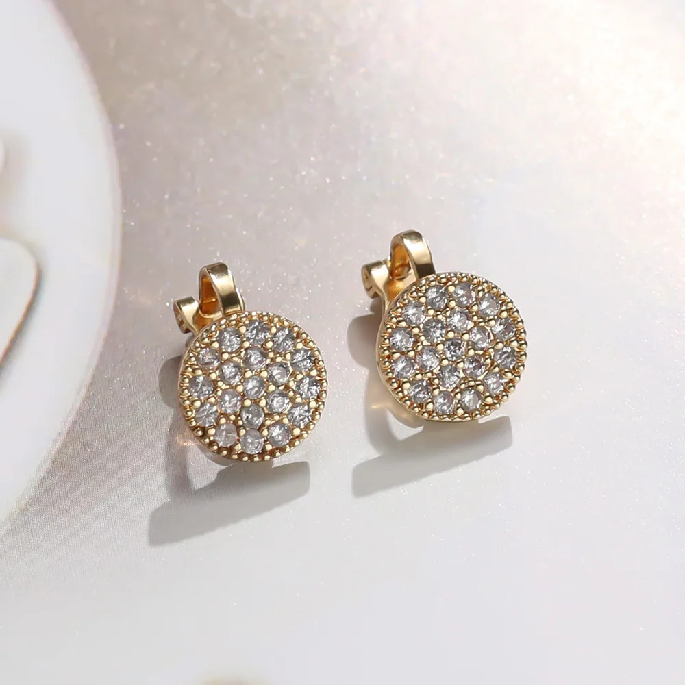 Clip On Earrings for Women Gold Color Geometric Round Zircon Wedding Party Jewelry Gift ear clip earrings clip earrings ear clip ear accessories