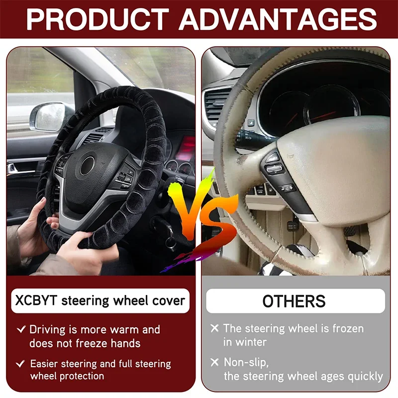 Coprivolante universale per auto da 37-39 cm Coprivolante invernale morbido e caldo in peluche Accessori per la decorazione di interni auto - Image 4