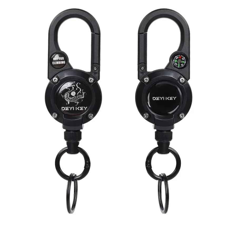 Portable Telescopic Steel Wire Buckle Multi-function With Compass Pull Reel Steel Wire Rope Retractable Carabiner Key Chains