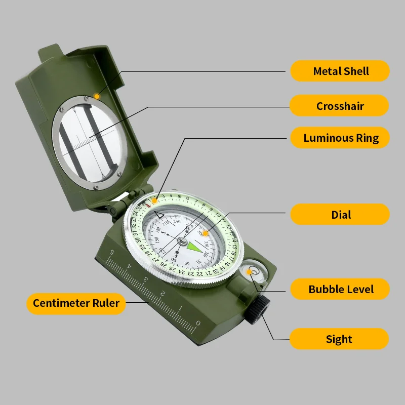 Outdoor Waterproof Compass Tactical Survival Compass High Precision Professional Metal Aiming Compass Exploration Geology