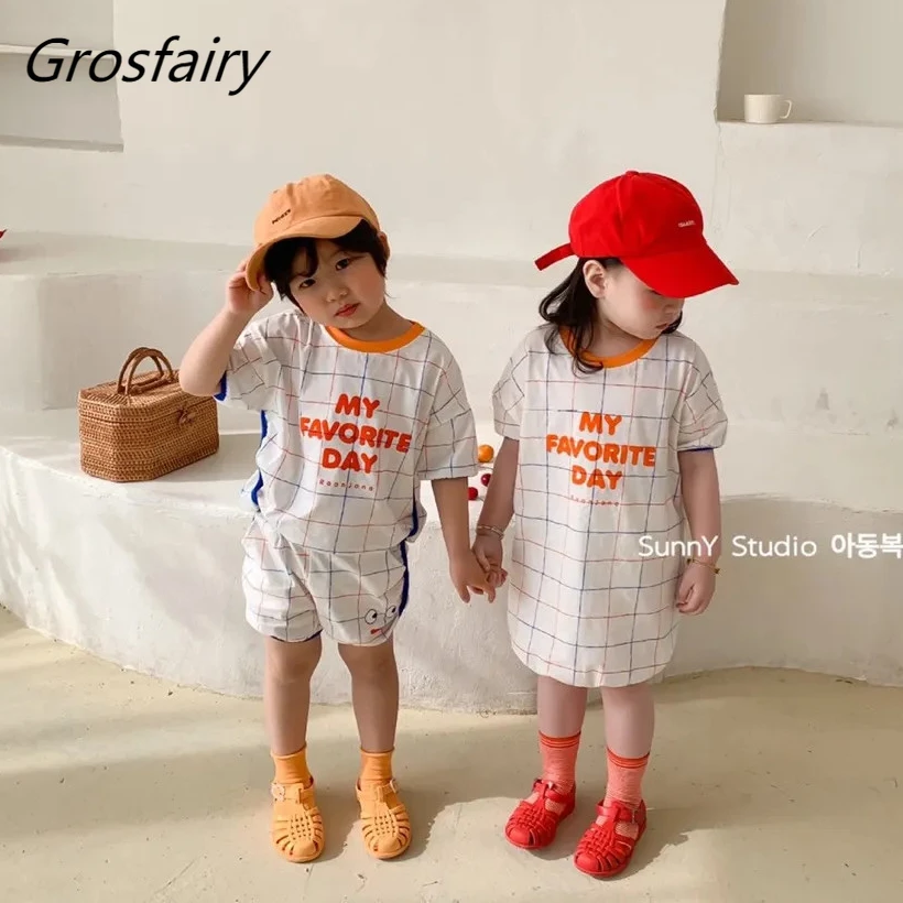 

Летняя детская одежда в рубчик, футболка с коротким рукавом и шорты, комплект одежды для девочек, комплект для брата и сестры, семейные одинаковые наряды