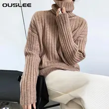 

OUSLEE Women Sweater Loose Warm Knitted Turtle Neck Twist Pullover 2022 Korean Warm Streetwear Pullover Lazy Female Tops