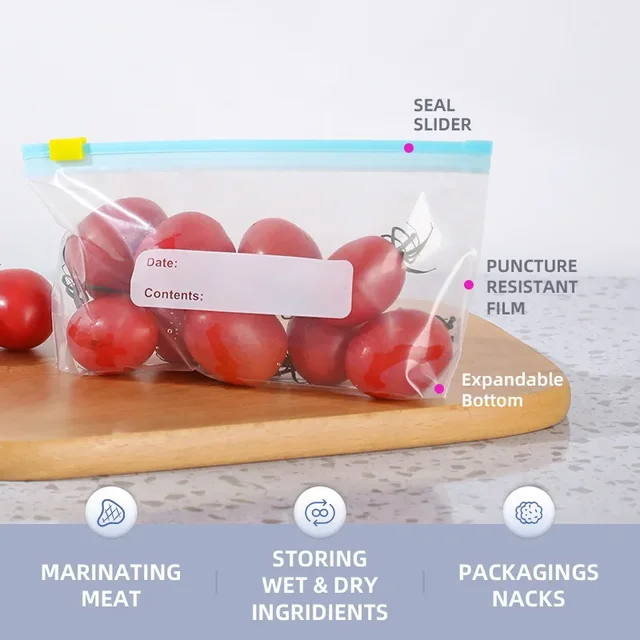 Sac scellé à fermeture éclair, sac de conservation des aliments frais, stockage au réfrigérateur domestique, emballage alimentaire, scellage et sac Compact réutilisable 3