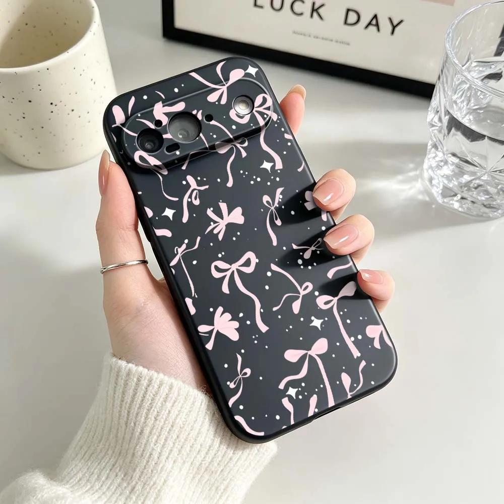 Chic Pink Bow Knot Black Silicone Phone Case