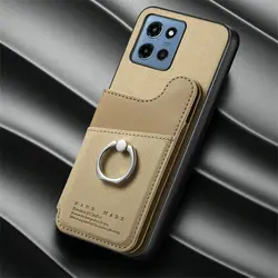 RFID Leather Wallet Ring Back Cover - MOTO G54 Power 5G (Khaki)