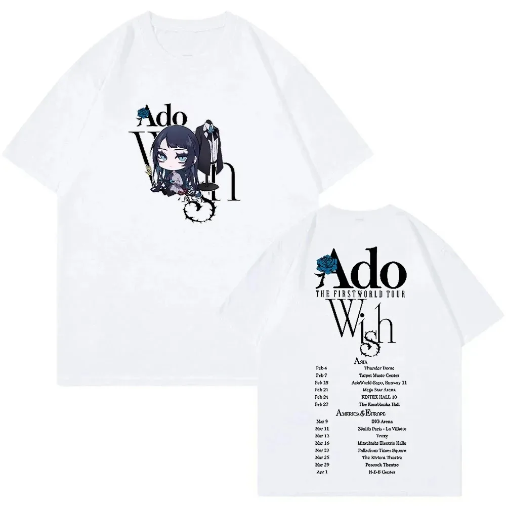Ado Wish Tour تي شيرت اليابان المغني تي شيرت مطبوع 2024 الرجال النساء القطن المتضخم التي شيرت قصيرة الأكمام تي شيرت الشارع الشهير بلايز المحملة