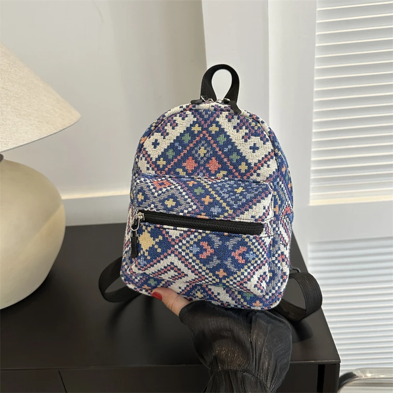 2024 Women's New Fashion Travel Bag New Ethnic Style Color Block Backpack Popular Design Mini Popular Mochila