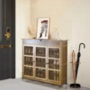 4 Tier Bamboo Shoe Storage Cabinet Wooden Shoes Rack with 3 Hollow Doors 1