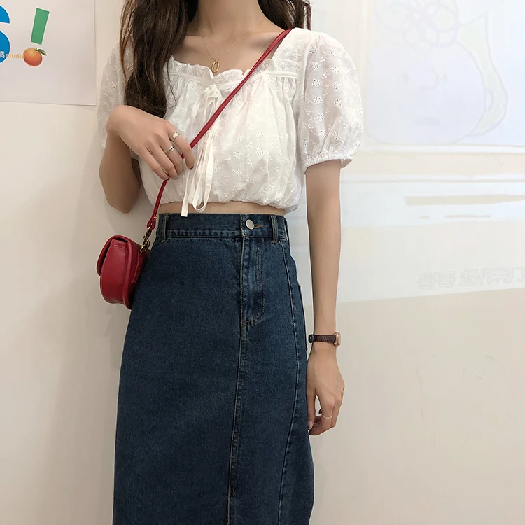 black skirt Ailegogo New Summer Female A Line Mid-Calf Denim Skirts Women Slim High Waist Split Length Skirts  Sizes Causal Jeans Skirts pleated midi skirt