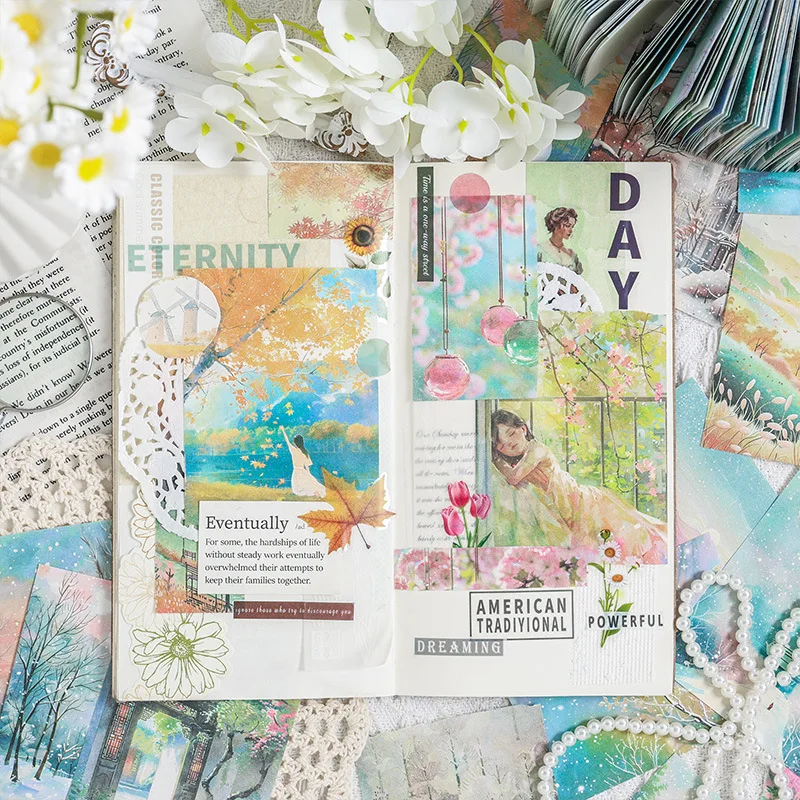 200sheets Scrapbook Paper Junk Journal Supplies Landscape Series DIY Scrapbooking Collage Craft Background Stationery Paper 3