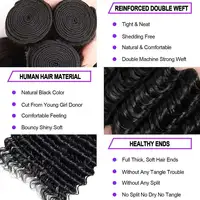 Extensions de cheveux humains brésiliens Remy vierges, ondulés profonds, épais, double trame, couleur noir naturel pour femmes 3