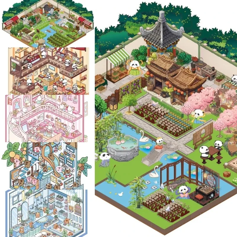 Baby Cartoon Animal Landscape Korean Stickers Miniature Scene PET Decompression Play House Game Store Decoration Stress Relief