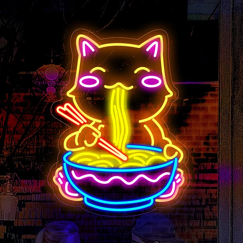 ラーメン ネオンサイン ネコ 看板夜装飾店舗 サインライト ネオンサインラーメンネコ猫LED 店舗用品