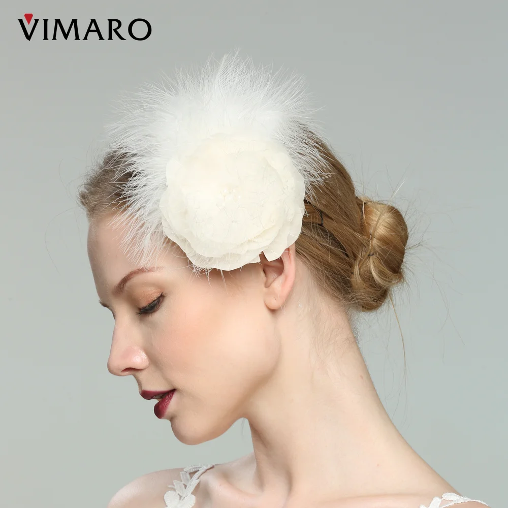 

VIMARO White Feather Fascinators for Women Elegant Chapeau Ceremonie Mariage Pour Femme Fasinator Hat for Wedding Accessoire