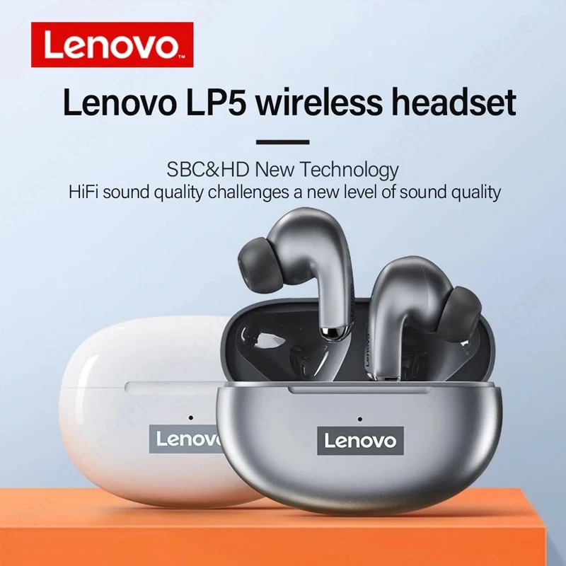 Original Lenovo LP5 Drahtlose Bluetooth Wifi Kopfhörer Mit Microfon silber