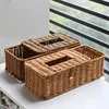 Napkin Cover Rattan Wicker Storage Case Removable Tissue Box Desk Hand-Woven Paper Towel Holder Facial Tissue Dispenser Basket 4