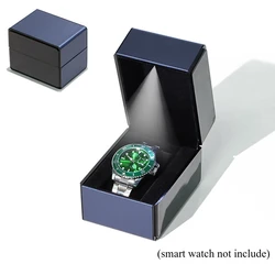Elegant PU Leather Watch Box with LED Light - Premium Single Watch Case Gift Packaging (Blue)