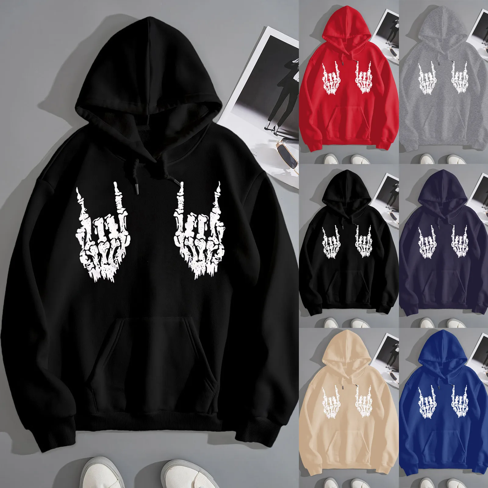 

Пуловер на молнии четверть, женский, с принтом скелета, в готическом стиле, с длинным рукавом