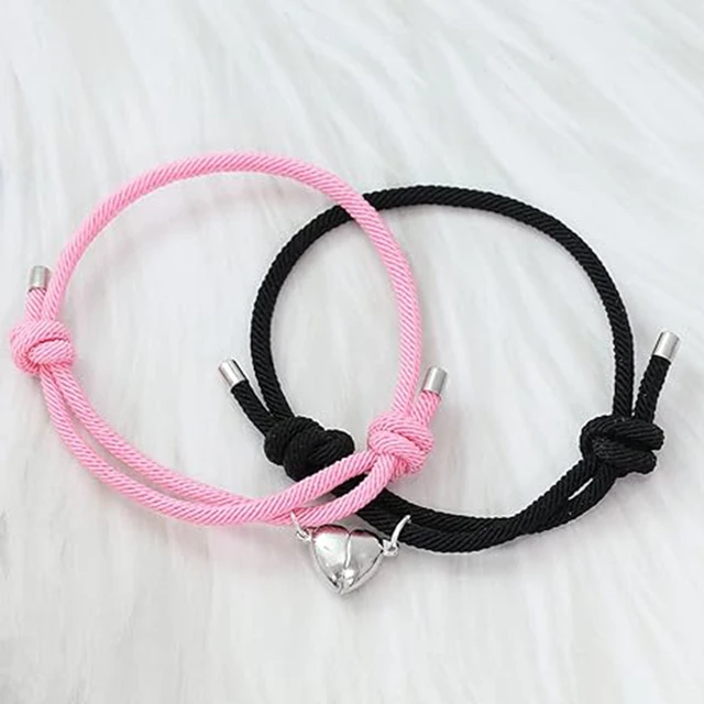 Couple Bracelet Black and White HeartShaped Magnetic Snap Milan Rope Woven  Couple Girlfriends Adjustable Magnetic Heart Bracelet - AliExpress