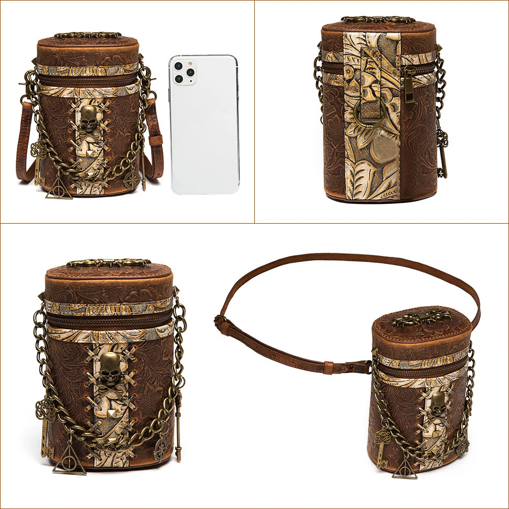 Crossbody Women's Shoulder Handbag Head Bag Layer Cow Leather Retro Y2k Bucket Clutche Female Purses Fashion Zipper Versatile